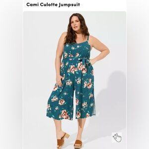 torrid Teal Floral Wide-Leg Jumpsuit with Tie Waist